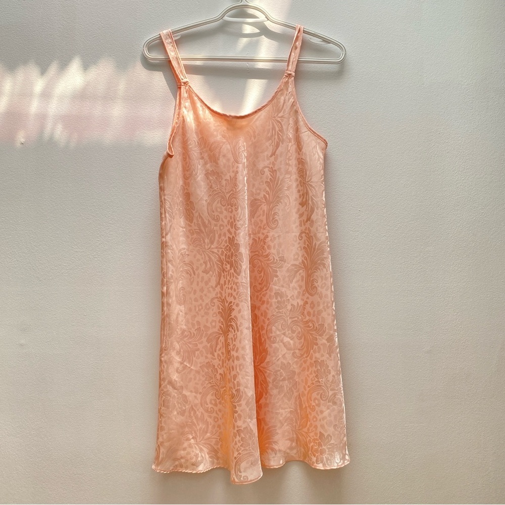 Vintage - Peach Sleeveless Floral Satin Slip or Dress Fairycore Mermaidcore
